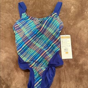 Jantzen Blue and Green Striped One Piece
